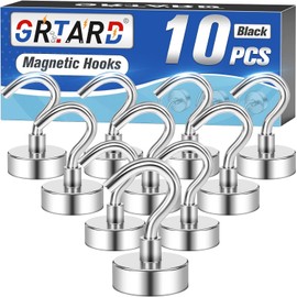 Grtard 10 Pack 25 LBS Magnetic Hooks Heavy Duty, Strong Neodymium Magnet Hooks for Hanging, Magnet with Hooks for Fridge, Home, Kitchen, Industry, Workplace, Office