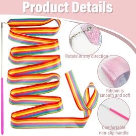 Pack of 2 gymnastics bands with rod, rainbow bands for gymnastics, rhythmic sports gymnastics band, dance bands