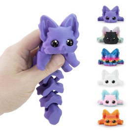 3D Printed Animals Articulated Flexible Fidget Toy,8 Inches 3D Printed Fox, Perfect Desk Pet for Animal Collectors, Easter Basket Essentials(Purple)