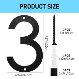 House Number Black, 20 cm House Numbers Large, Floating House Number Sign, Street Number Door Number Made of ABS Plastic in 3D Effect for Office Doors, Letter Boxes, Garages (Number 3)