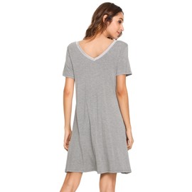 GYS Women's Bamboo Viscose Short Sleeve Nightgowns Soft Comfy V Neck Sleepshirts, Heather Grey, X-Large
