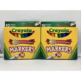Crayola Lot of 2 Crayola Broad Line Markers Classic Colors School Supplies, 10 Count ea.