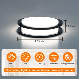 4 Pack 7.5 Inch Round Black Ceiling Light Fixture for Hallway Bedroom - 7.5” Black LED Flush Mount Ceiling Lamp Set of Four 2700K/3000K/3500K/4000K/5000K LED Kitchen Bathroom Light 12W