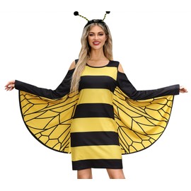 For G and PL Carnival Women's Bee Costume Party Mini Dress Cosplay Long Sleeve Dress Cold Shoulder Yellow Black L