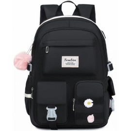YAMTION School Backpack for Teen Girls,15.6in Laptop Backpack Kids Bookbag for Middle School College Students,Cute School Bag for Women,Black