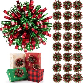 30 Pcs 4 Inch Christmas Bows for Gift Wrapping, Red with Green