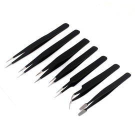 Precise Canada Precision Tweezers Set - Professional ESD Stainless Steel with Carrying Case Antistatic Tweezers for Electronic, Craft, Jewelry, Watchmakers, Hobby (Black 7 Pcs)