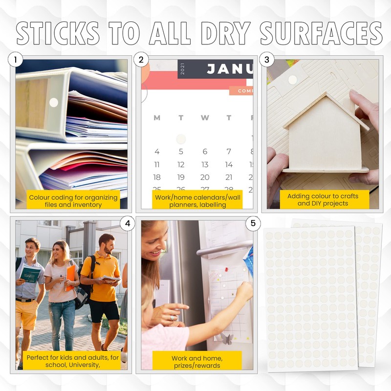 Rubigo 8mm Coloured Dot Stickers – 1500/3000 Sticky Dots in