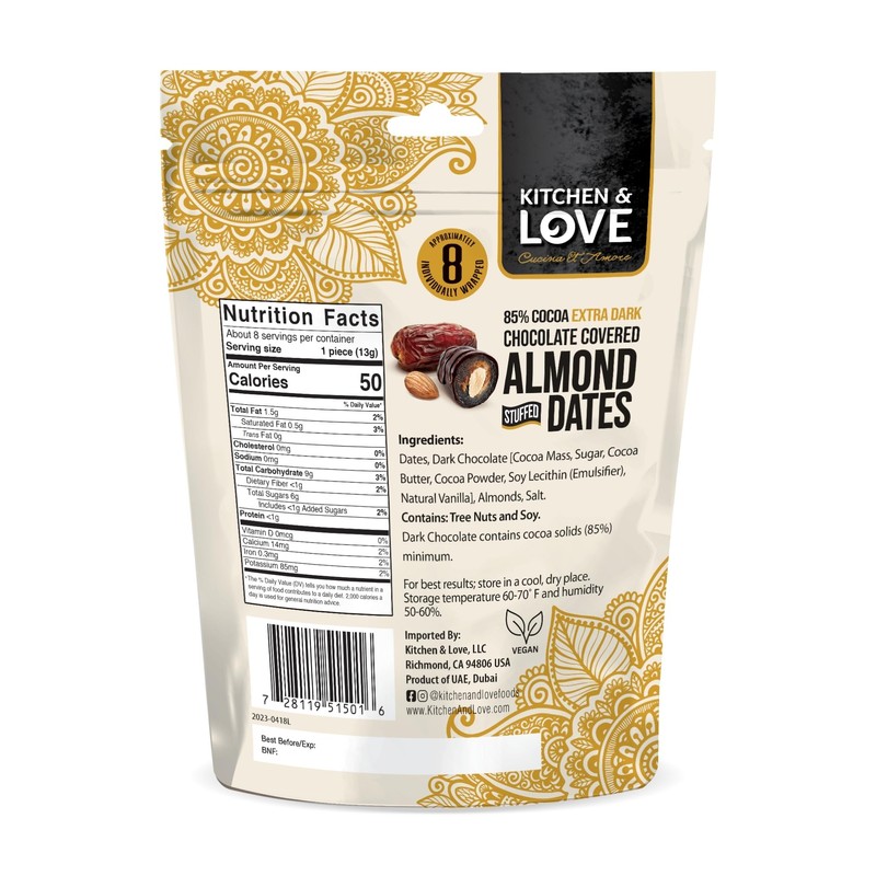 Kitchen & Love Chocolate Covered Almond Stuffed Dates in a