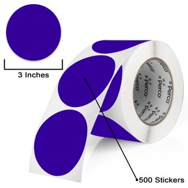 Perco Purple 3-Inch Round Circle Dot Sticker Labels with Permanent Adhesive - 500 Labels per Roll - Vibrant Colors, Strong Adhesion - Made in USA
