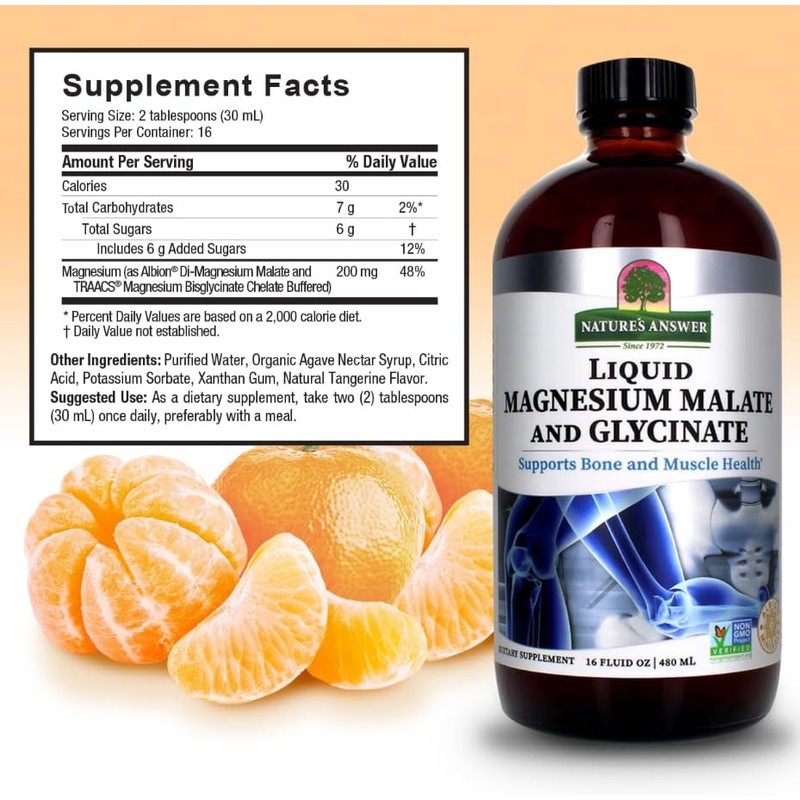 Natural's Answer Liquid Magnesium Malate & Glycinate, Non-GMO, Alcohol-Free, 480