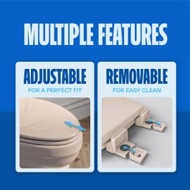 HIGHCRAFT Premium Elongated Toilet Seat with Adjustable Hinges & Quick Removal Mechanism - Molded Wood Toilet Seat - Fits Standard Elongated Toilets - Oval Seat in Bone/Beige