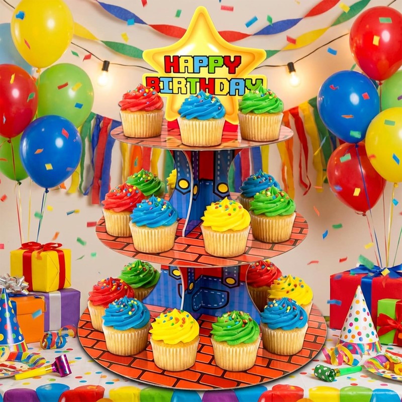 Star Cupcake Stand, Video Game Birthday Party Decoration, Dessert Tower