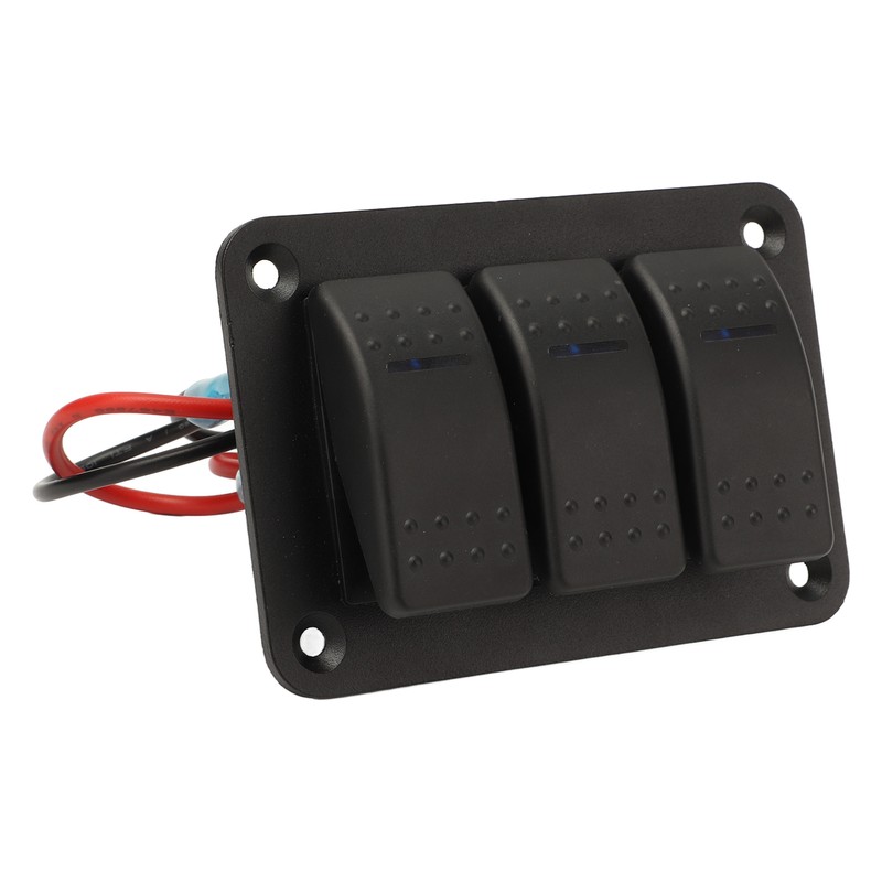 3 Gang Rocker Switch Panel IP65 Waterproof DC12‑24V Blue Light