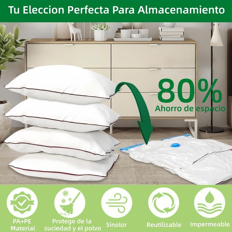 8 Piezas Bolsas de Almacenamiento al Vacío con Bomba Eléctrica