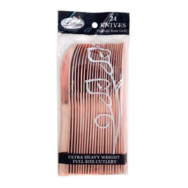 Lillian Tablesettings Knife Bag | Polished Rose Gold | Pack of 24 Plastic Cutlery, 5.5 x 1 x 1 inches