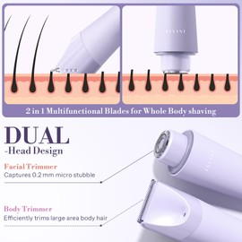 Flyant Bikini Trimmer for Women, 2 in 1 Electric Shaver for Women, Pubic Hair Trimmer Waterproof IPX7 with Led Display for Leg Arm Underarm Bikini Area, Pull Bows Gift Box for Friends (Purple)