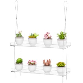 OtNiap 2-Tier Clear Hanging Window Plant Shelves 16inch,Indoor Windows Wall Hanging Plant Stand Flower Display,Flower Pot Organizer Storage for Window Grow Herbs,Microgreens,Succulents,Flower