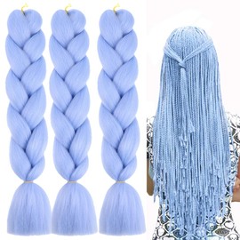 Braiding Hair Extensions 24 Inch Braiding Hair for Women Synthetic Ombre Jumbo Hair Extension for Crochet Braids Hair Hot Water Setting (24 Inch, Lblue)