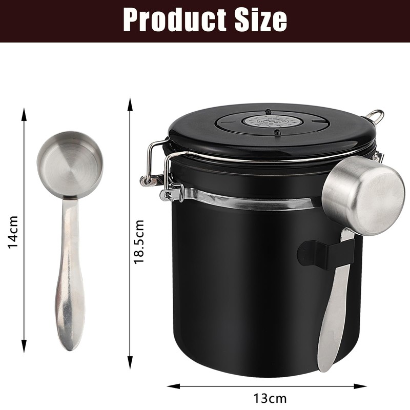 Hisdricus Coffee Bean Container (1.5 L), Airtight, Stainless Steel Coffee