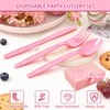 300Pcs Disposable Pink Silverware Set, Plastic Cutlery Set, 100 Forks,