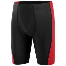 Runhit Boys Jammers for Swimming Youth Competitive Swim Team Suit UPF 50+ Quick Dry Compression Swimming Shorts Black and Red