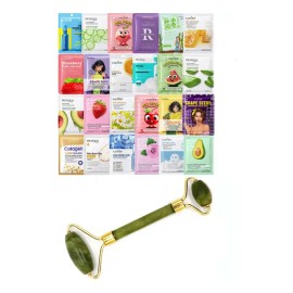 Kit 10 Mascarillas Faciales Hidratantes + Rodillo De Jade