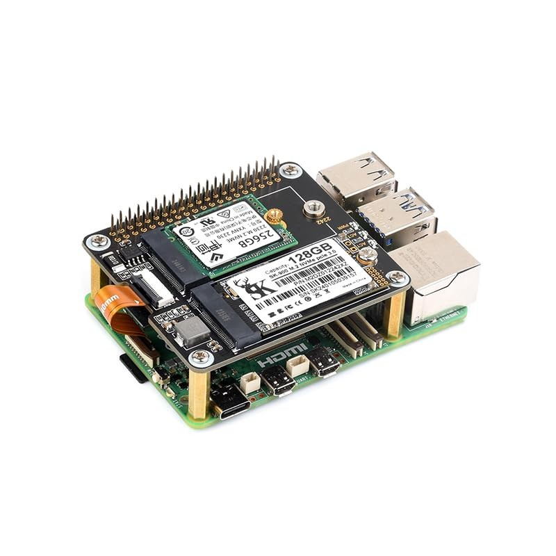 Waveshare PCIe to 2-ch M.2 Adapter for Raspberry Pi 5,2-Ch