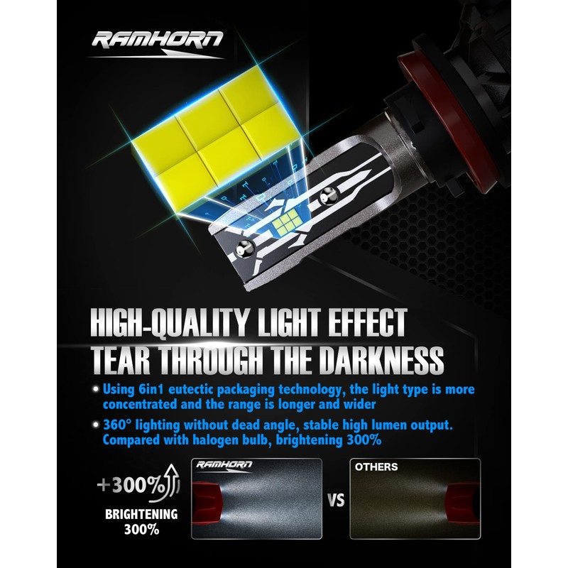 RAMHORN 9005 H11 Light Bulbs Combo, HB3 H8 H9 Instant