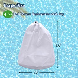 CHENGLAI 4Pcs Large 16" x 18" Fine Mesh Filter Bags for Leaf Vacuum Pool Cleaners, Pool Vacuum Replacement Mesh Bag with Pull Lock for Pools Ponds Aquariums Collecting Leaves and Debris