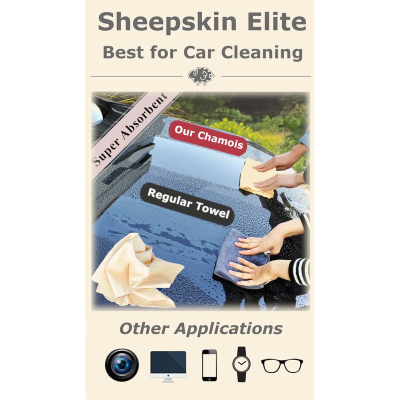 SHEEPSKIN ELITE Chamois Drying Cloth Car Drying Towel Real Leather