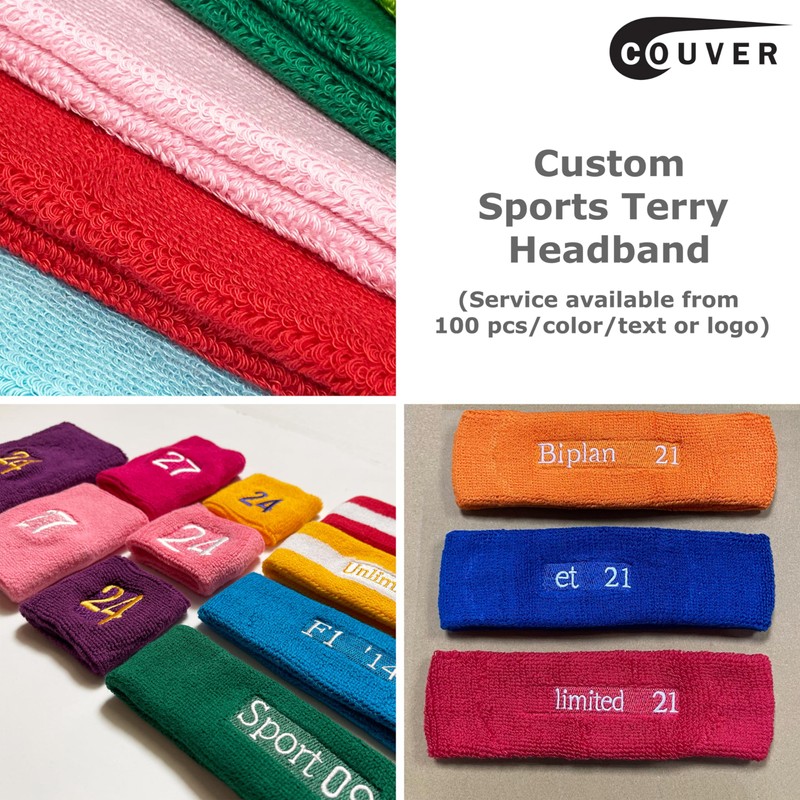 COUVER Color Sólido Terry Diadema/Sweatband – 4 Piezas, Negro