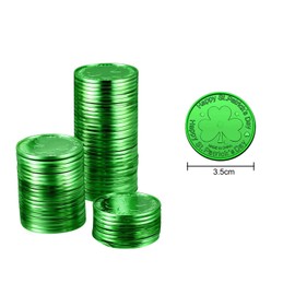 AOVNA 100pcs St. Patricks Day Coins Plastic Coins Shamrock Coins Plastic Treasure Fake Money Toy Coins for St Patricks Day Decoration Favors Green