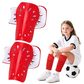 2 Pairs Soccer Shin Guards Shin Pads Extra Lightweight Slide in Shin Guards for Soccer Football Training Match Outdoor Activities Protective Equipment for Boys Girls (Red)