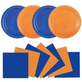 48Pcs Orange and Blue Paper Plates and Napkins Blue and Orange Party Decorations Dart War Birthday Party Supplies Colorful Disposable Tableware for Baby Shower Birthday Boys Girls Graduation Serves 24