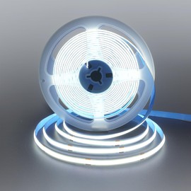 Clearhill 24V COB 480LED Strip Lights,16.4FT/5M（No Power Supply）,Cool White 6500K,480LEDs/M,with 5521DC Male and Female Connectors,8mm Width,Waterproof IP20,for DIY Home Indoor Decoration