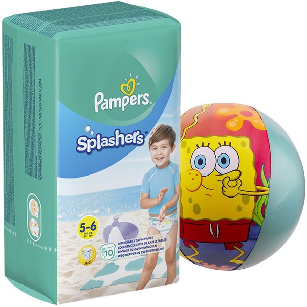 Splashers Disposable Swim Diapers, Size 5-6 (31+lb.) + Bonus Swim Ring, Absorbent and Adjustable Swim Pants for Baby, Toddler, Girls, Boys, 10 Count