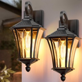 YSN 16'' Large Outdoor Wall Lights 2 Packs, Black Exterior Lighting Fixture Outdoor Sconce Lights, Waterproof Outside Lights for House with E26 Socket, Outdoor Lanterns for Porch, Garage, Farmhouse