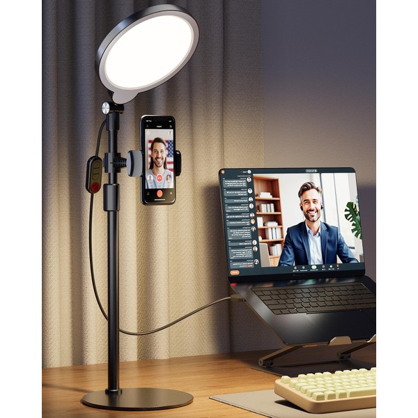 Desk Ring Light with Stand, Adjustable Desktop Light with Phone