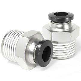 TAILONZ PNEUMATIC Male Straight 6mm Tube OD x 1/2 Inch NPT Thread Push to Connect Fittings PC6-N4 (Pack of 2)