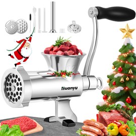 Huanyu Manual Meat Grinder-Heavy Duty Stainless Steel Hand Crank Meat Grinding Machine for Sausage, Meat, Biscuit-Dishwasher Safe, Multifunctional-for Home&Outdoor with Chicken, Beef, Small Bone(NO12)