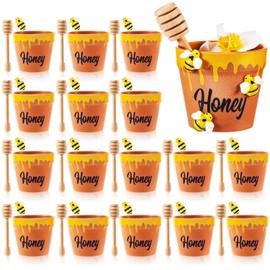 meekoo 30 Sets 16 Sets Mini Honey Bee Pots with Wooden Dippers Charms Honey Jars for Cupcake Planter Chocolate Chips bee Themed Baby Shower Favors Wedding Gifts for Guests