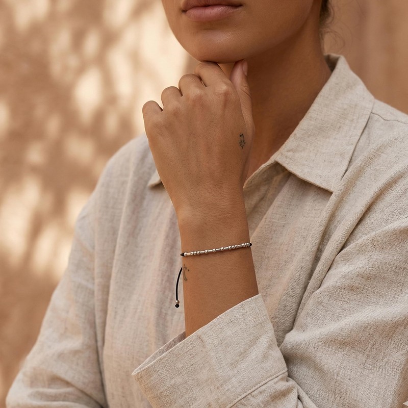 EQUBIO Stainless Steel Morse Code Bracelet, Adjustable Cord, Birthday Gift