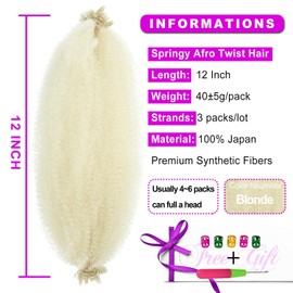 KEPBEAY Afro Twist Hair 12 Inch 3 Packs Springy Crochet Braiding Hair (Pack of 3, 613#)