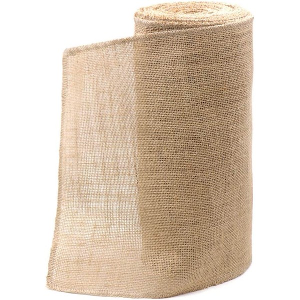 PRZEWODNIK Jute Table Runner Jute Ribbon Roll 30 cm Wide 10 m 100% Natural Linen Jute Fabric with Premium 3 Line Side Seam Table Runner for Wedding Vintage Table Decoration Plants Cold Protection