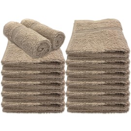 Homewear High Rise Stripe Wash Cloth Set, 12 x 12 Inch - 100% Cotton - Pack of 24, Premium Quality, Gentle and Soft - Taupe