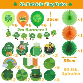 YiiiGoood St. Patrick Decorative Clover Leaf Banner Irish Balloons Ireland Decorative Ceiling Hanger Paper Fan Decoration St. Patrick's Day Green Orange Carnival Decoration