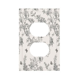 Country Black and White Floral Flowers Birds Single Duplex Electrical Outlet Cover Wall Plate 1 Gang Device Switch Plate Receptacle Plug Cover Decorative Bedroom Bathroom Kitchen Decorate