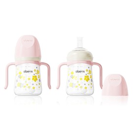 Obenri Baby Sippy Cup 240ml/8oz, Toddler Water Drinking Bottle with Non-Spill Valved Spout and Handle for 6+ Months, Pink/2Pack