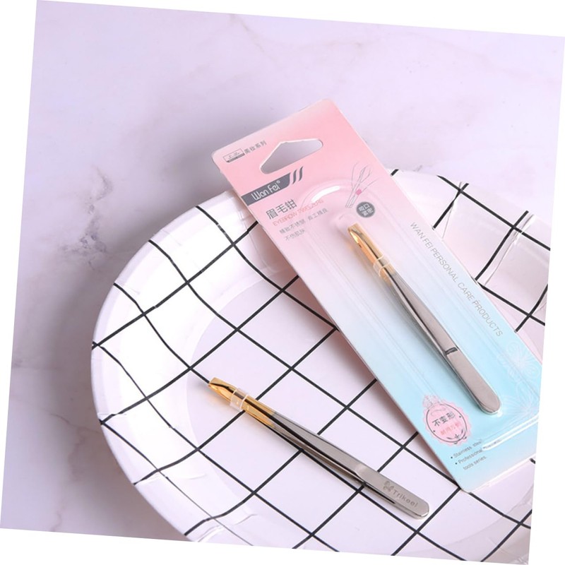 SAFIGLE 2sets Electroplated Stainless Steel Eyebrow Tweezers Flat and Oblique